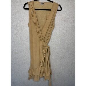 PHO Firenze Gold Shimmer Wrap Mini Dress Ruffle Hem Made in Italy Small